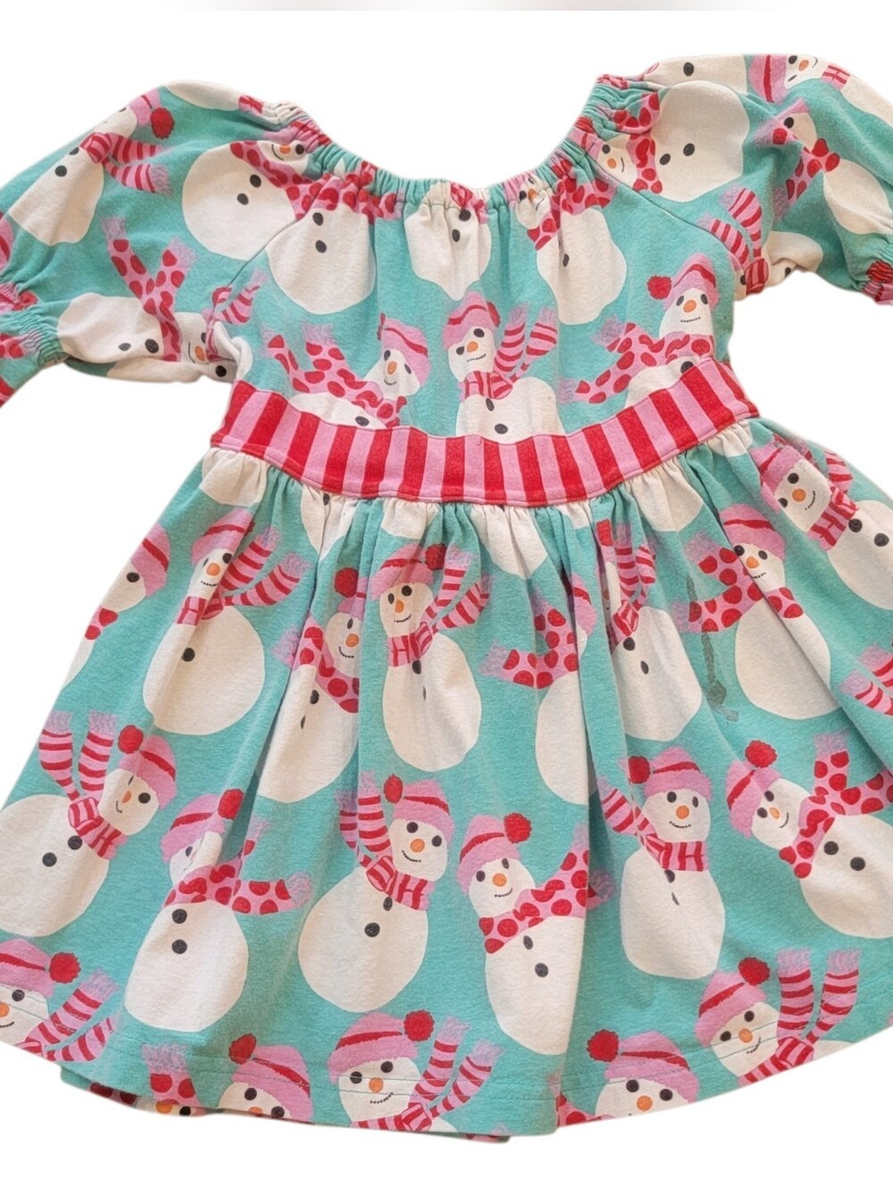 Kelly’s Kids Girls Size 4/5 Christmas Snowman Blue Top Tunic Pink Striped Tie